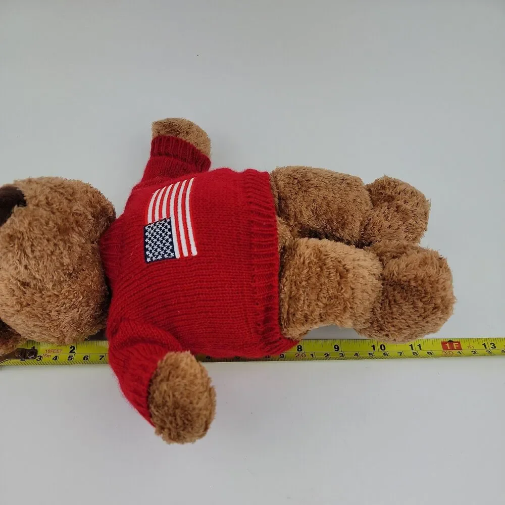 Saks Commonwealth Carson Pirie Scott Teddy Bear Brown 12 in Red Sweater Flag